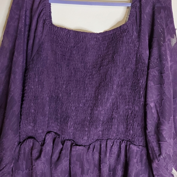 Addition Elle Purple Floral Balloon Sleeve Dress - Picture 12 of 13